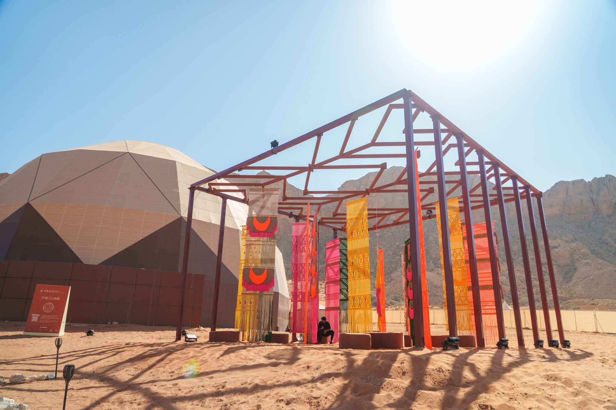 Installation view of &ldquo;Ancestral Whispers&rdquo; installation at the 2025 Tanweer Festival in the Mleiha Desert, Sharjah, UAE.