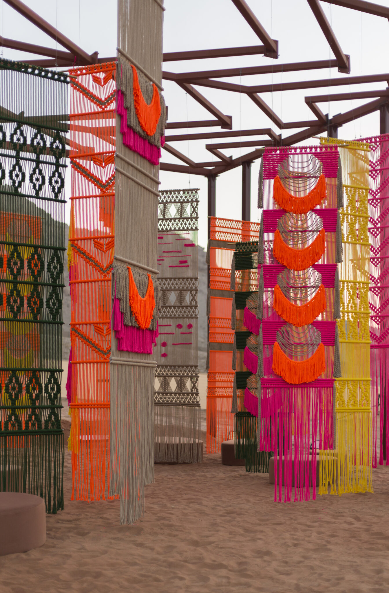 Installation view of &ldquo;Ancestral Whispers&rdquo; installation at the 2025 Tanweer Festival in the Mleiha Desert, Sharjah, UAE.