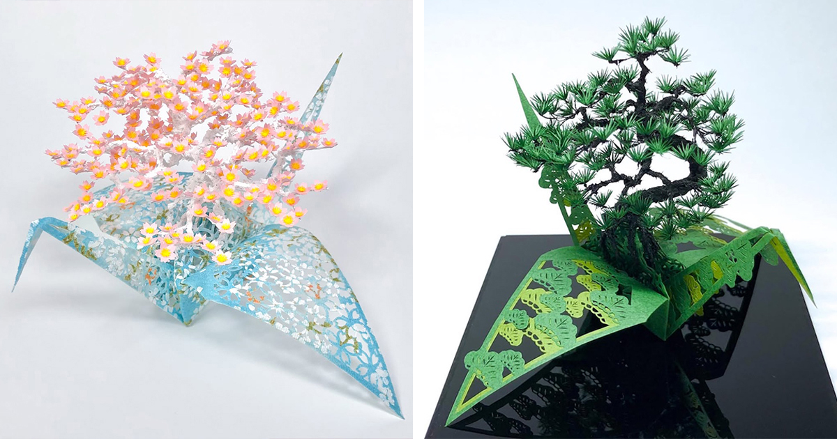 Japanese Artist Reimagines Traditional Paper Cranes as Tiny Sculptural Landscapes