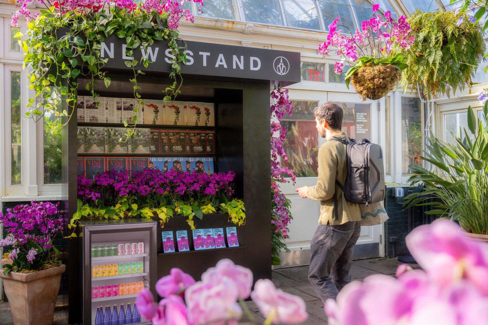 Newsstand featured in &ldquo;The Orchid Show: Mr. Flower Fantastic&rsquo;s Concrete Jungle,&rdquo; on view at NYBG in the Bronx.