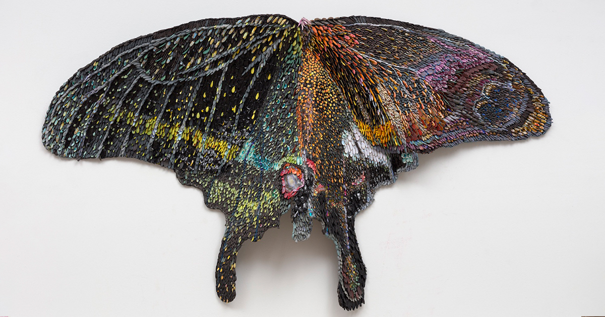 Artist Builds Giant Butterfly Wings From Thousands of Tiny Porcelain Fragments