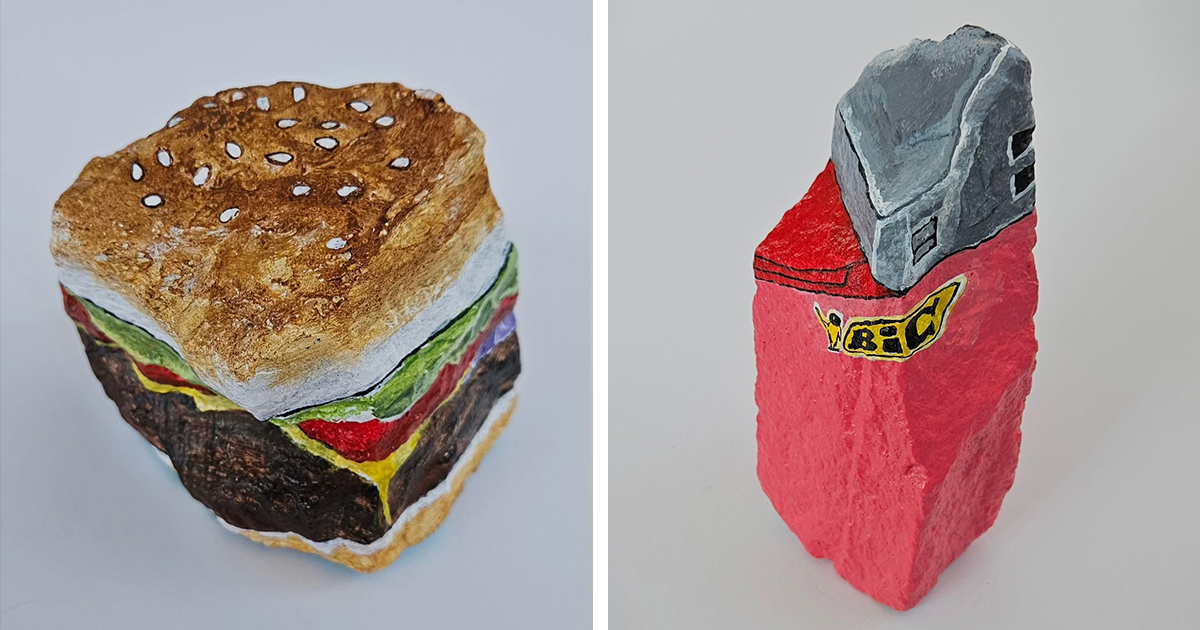 Artist Paints Found Rocks To Resemble Comfort Foods and Household Objects