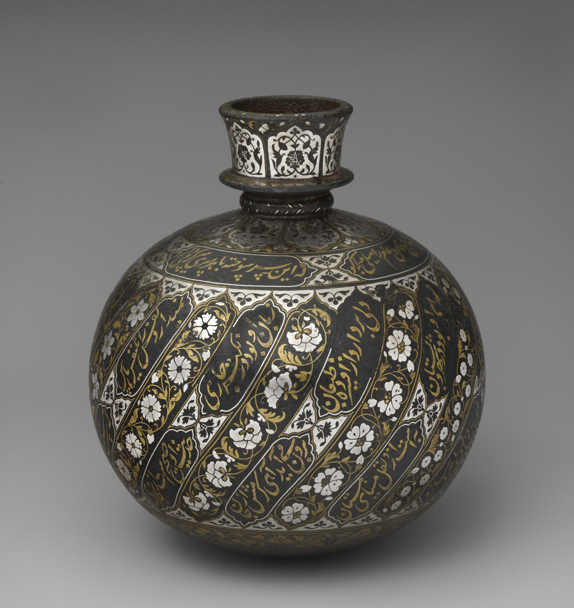 Base for a Water Pipe (Huqqa) with Poetry and Flowers, early 18th century, made in India, Deccan.