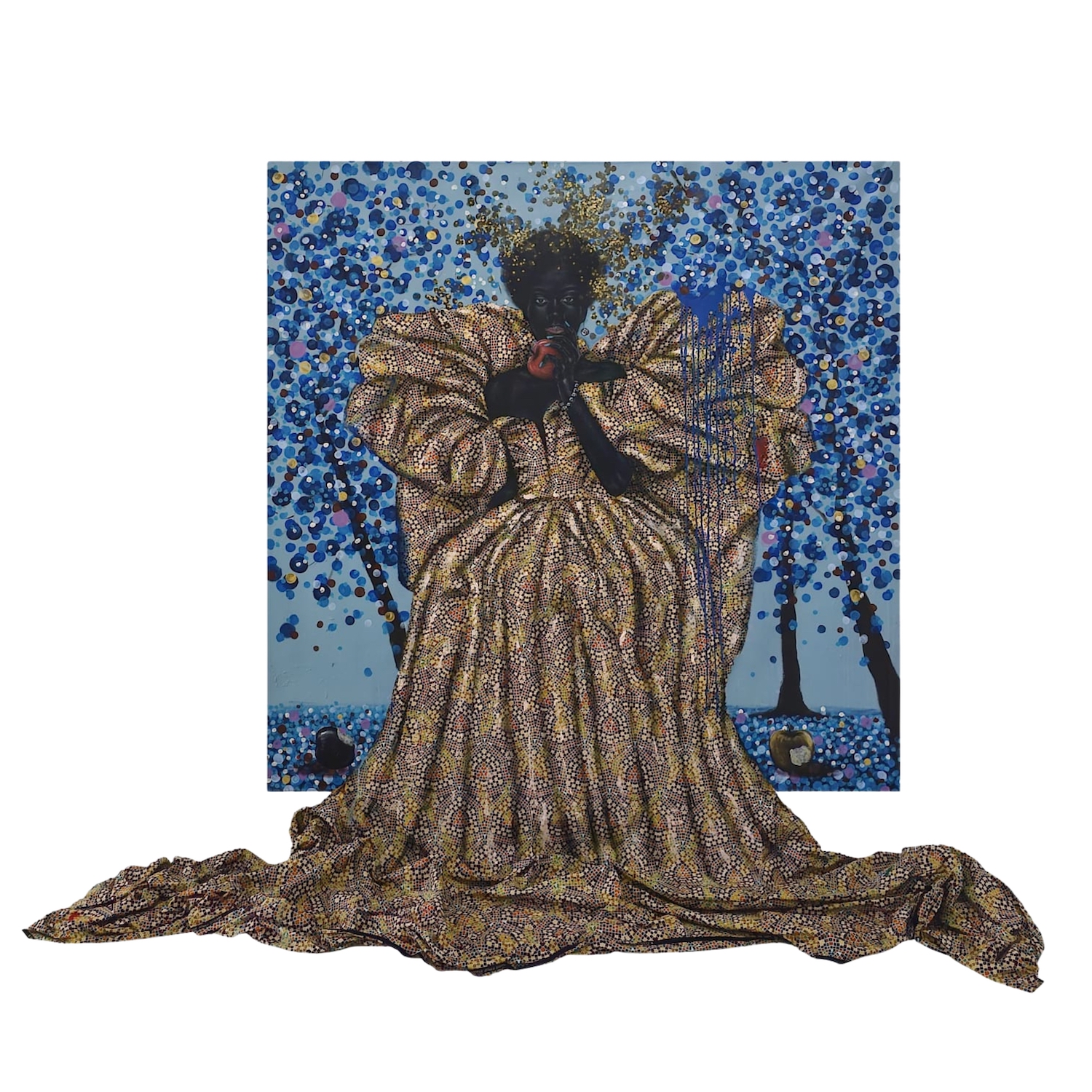 Reggie Khumalo, &ldquo;I&rsquo;m all in one,&rdquo; 2024. Acrylic and fabric on canvas