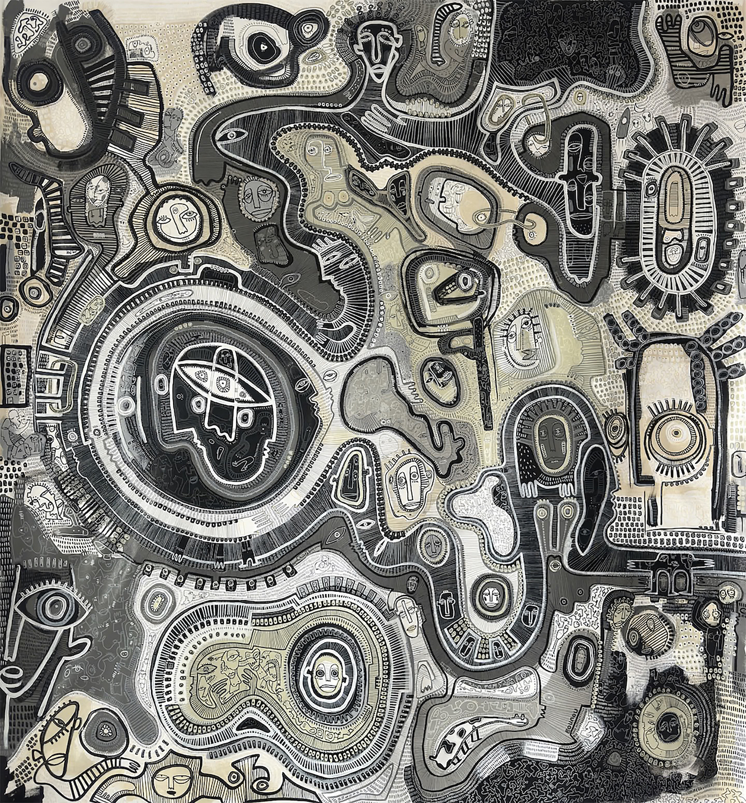 Sophia Bounou, &ldquo;Cirrus,&rdquo; 2025. Acrylic paint, acrylic paint marker, and gloss varnish on canvas