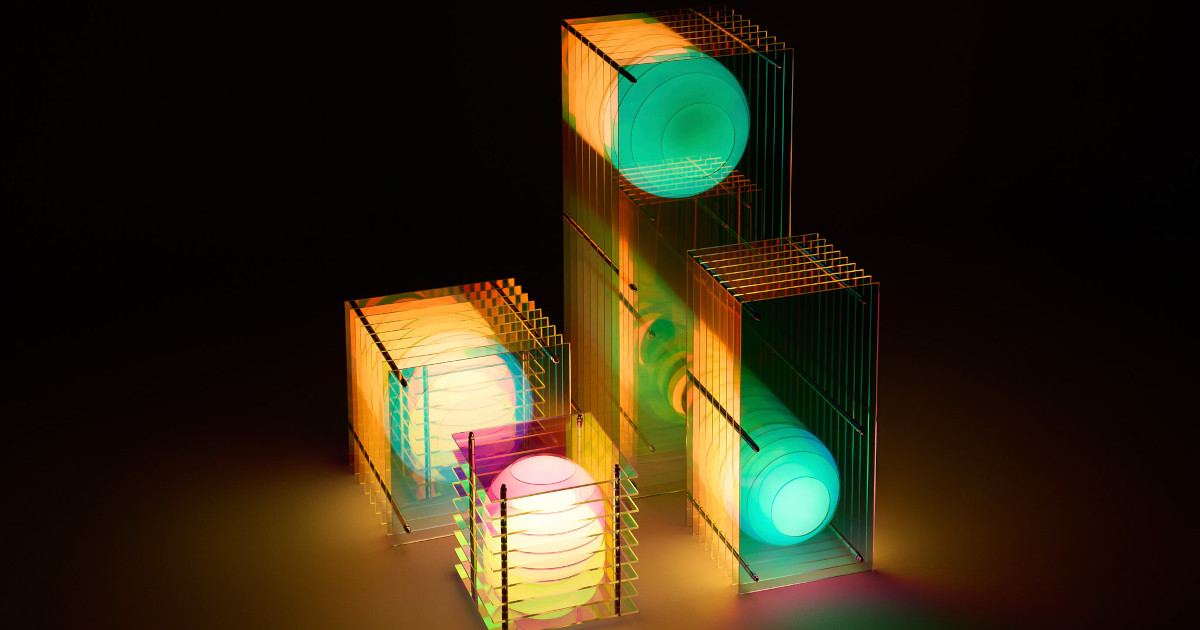 Sculptural Lamp Made With Layers of Opal Glass Inspired by a Rare Iridescent Sky