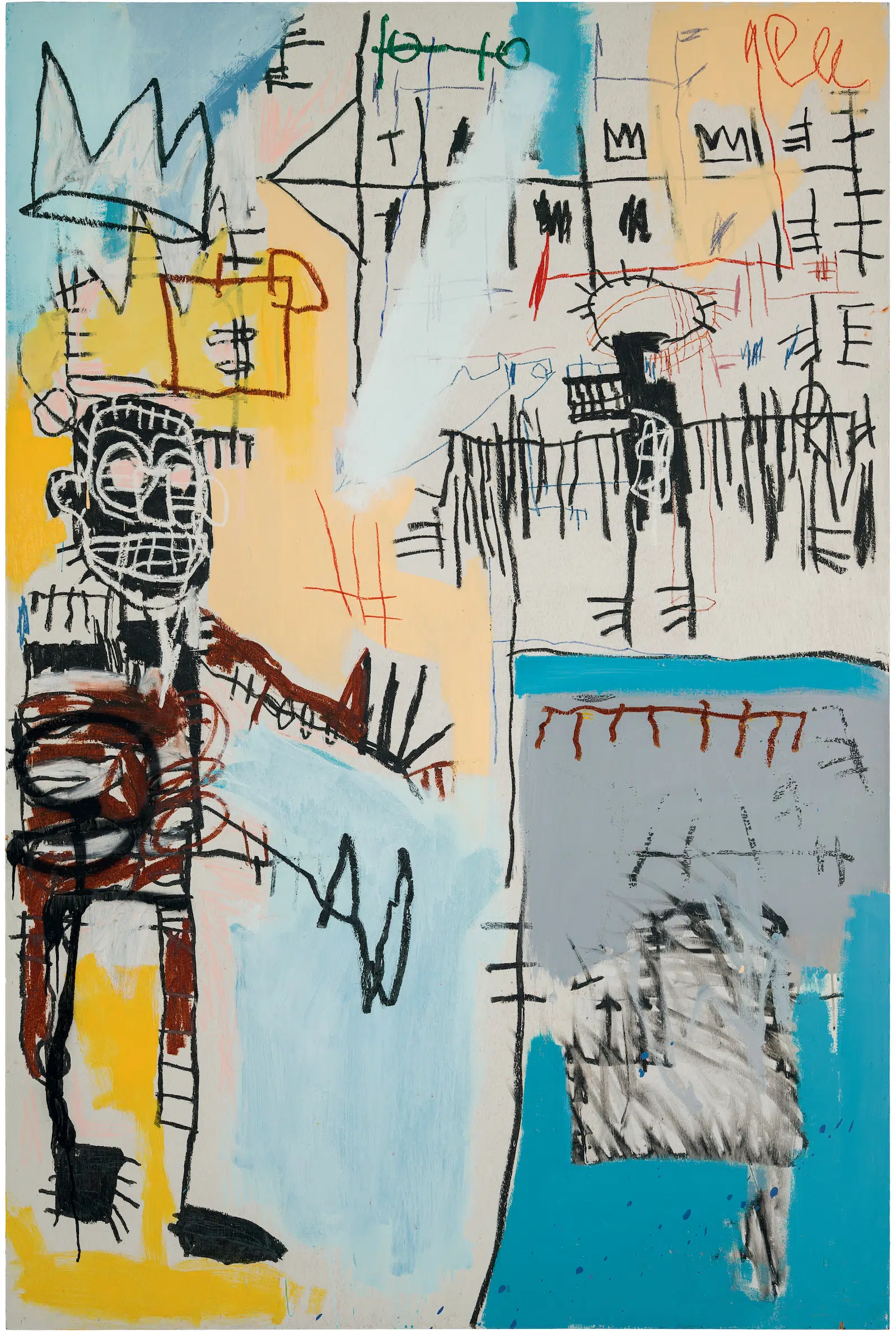 &ldquo;Untitled (Man on Left),&rdquo; 1981. Acrylic, oil stick, and spray paint on wood panel. (Private collection)