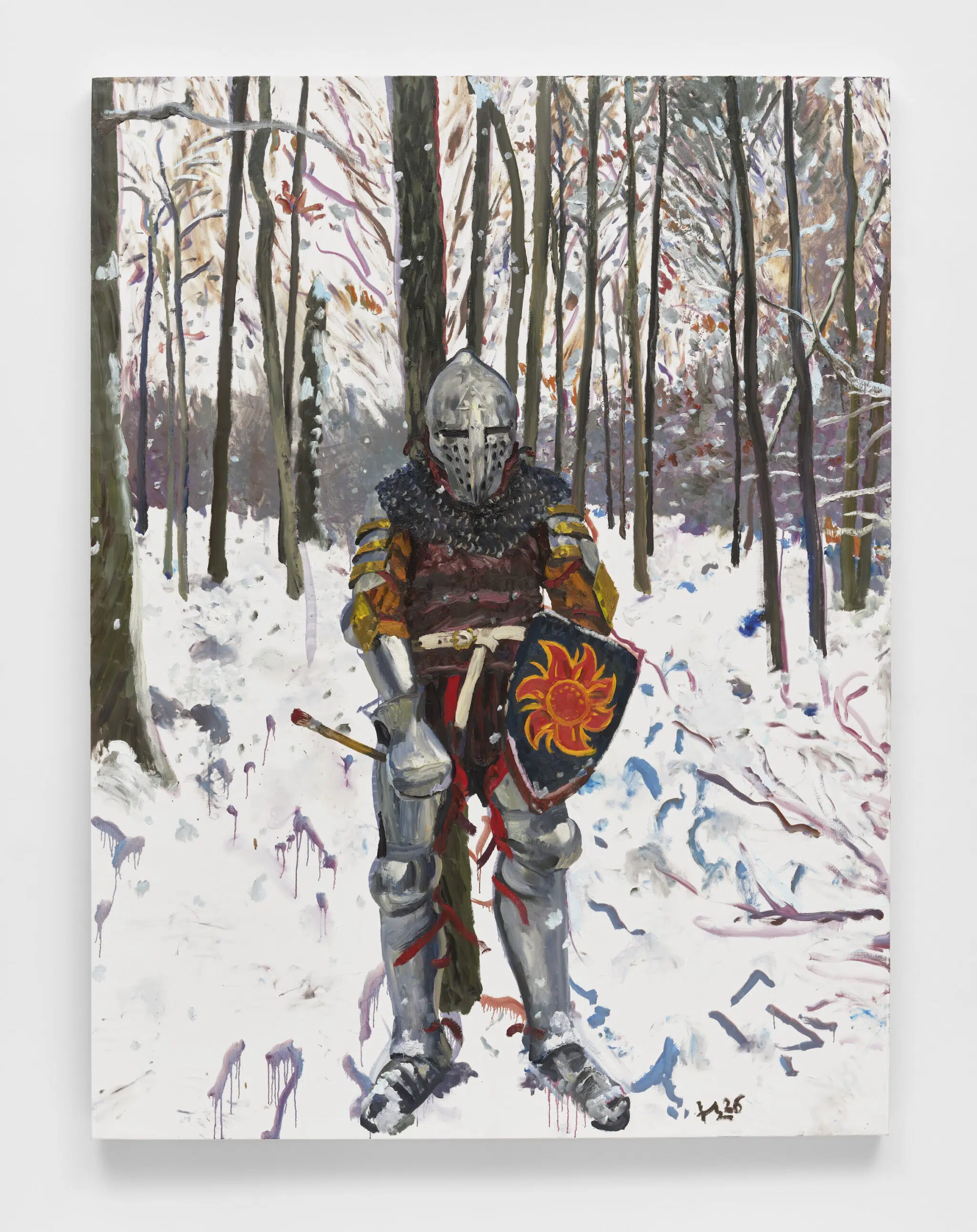 A painting by Liu Xiaodong depicting a knight in a snowy landscape