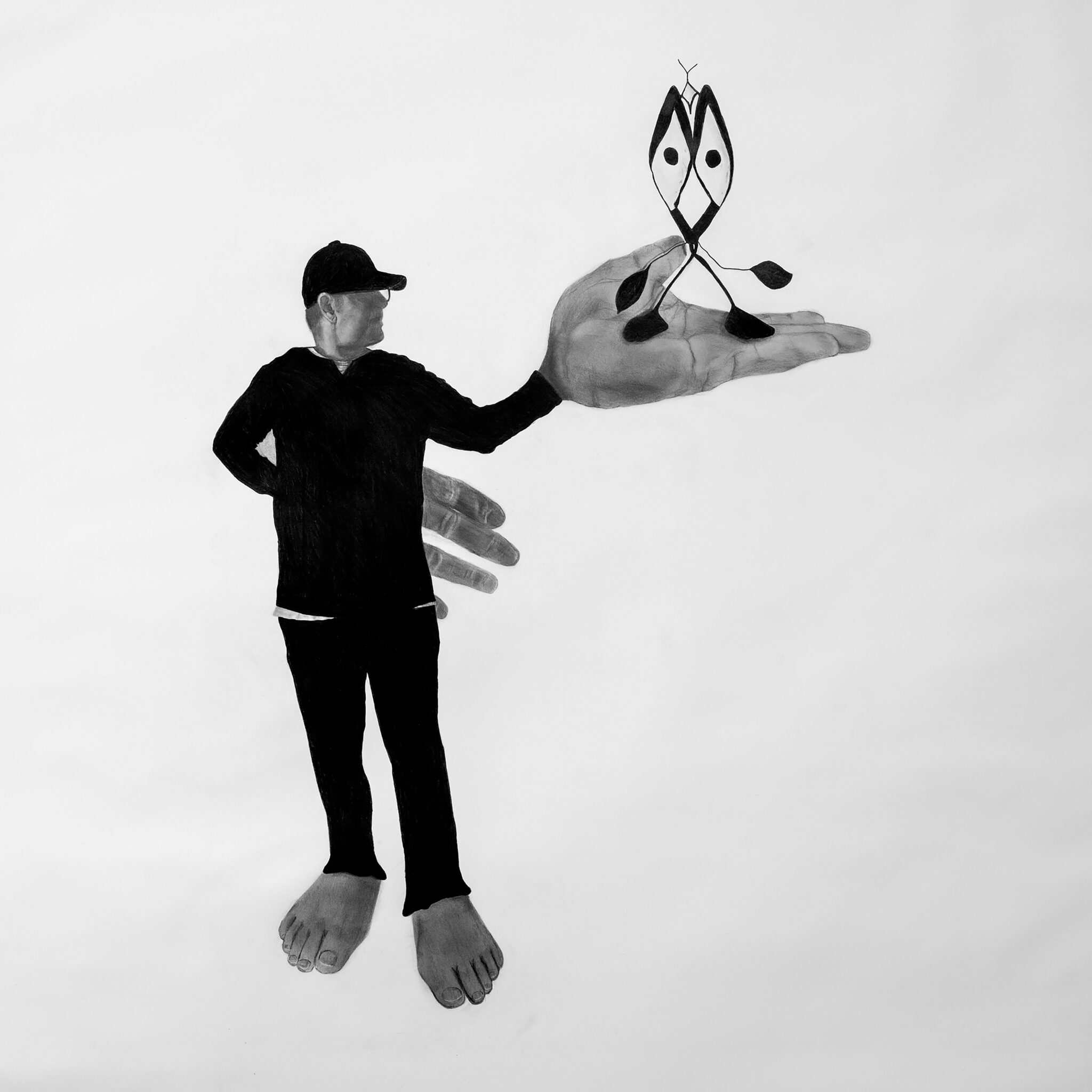 &ldquo;mehands #2,&rdquo; 2021. Graphite and white conti on Bristol