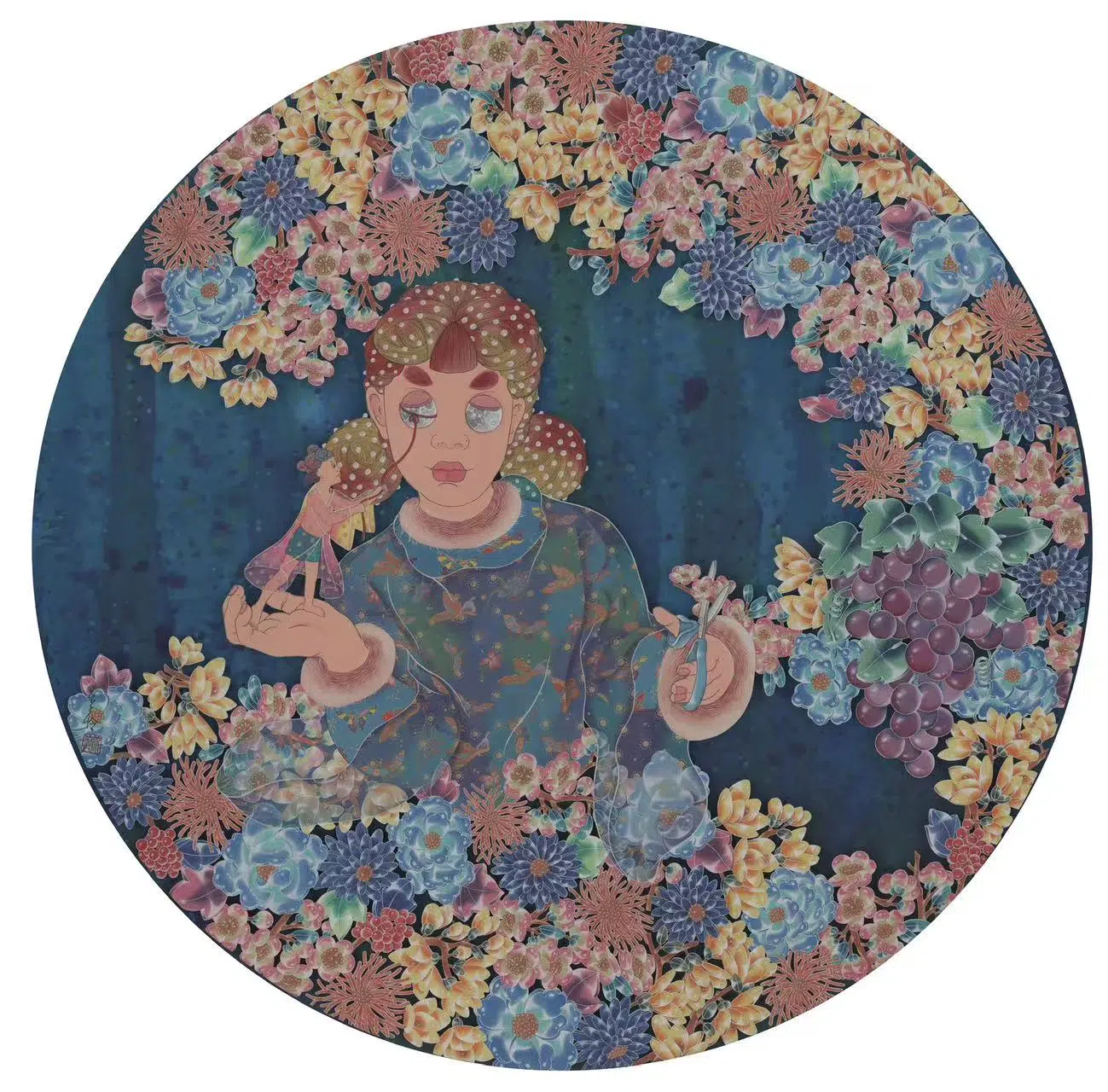 Liu Tianlian, “Grace Beyond Words,” 2023. Chinese mineral pigment on paper and silk.