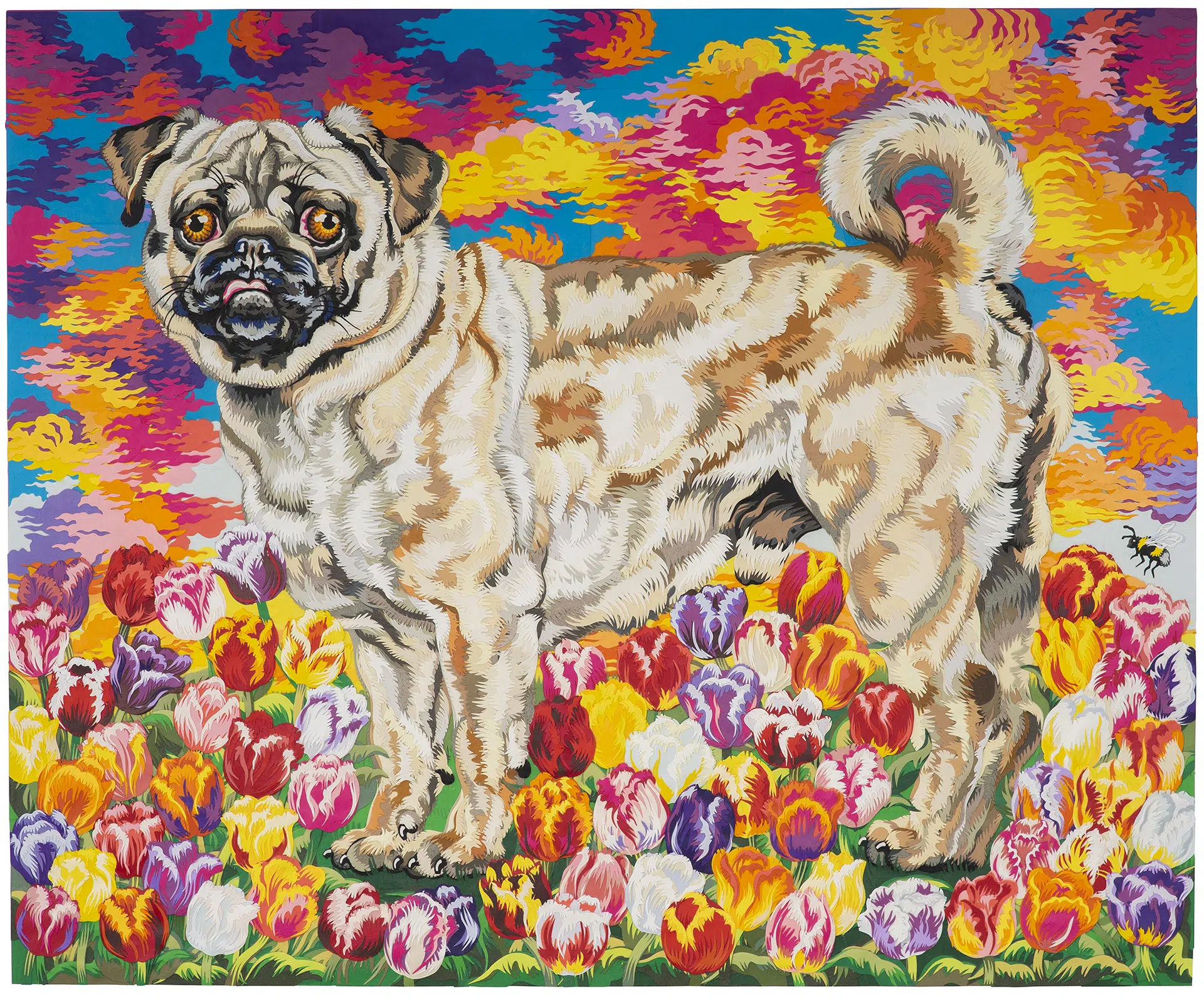 Andrea Bergen, “Tiptoe Through the Tulips,” 2025. Hand cut paper and gel medium on wood panel