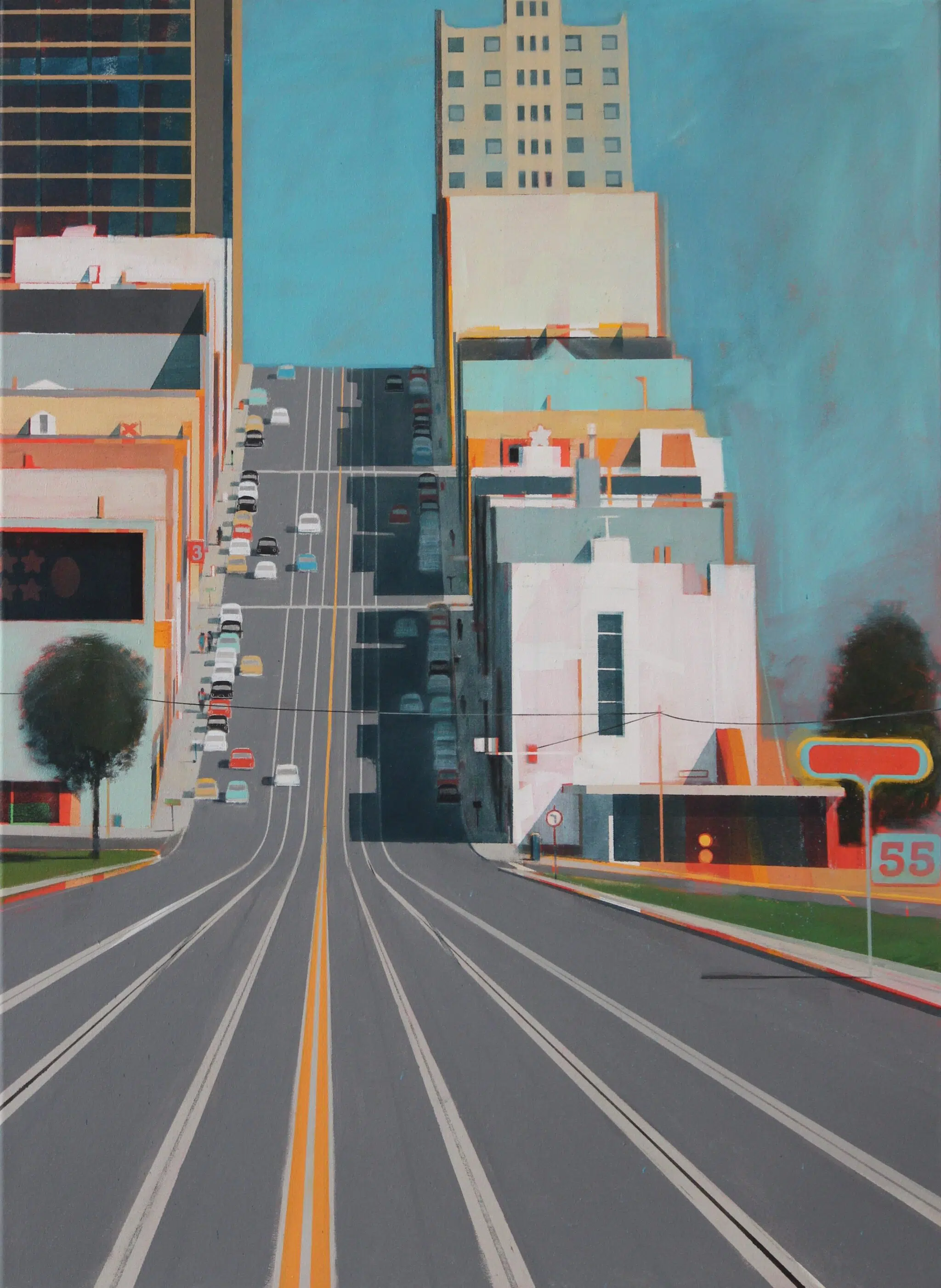 Alasdair Lindsay, “San Francisco Street,” 2026. Acrylic on canvas.