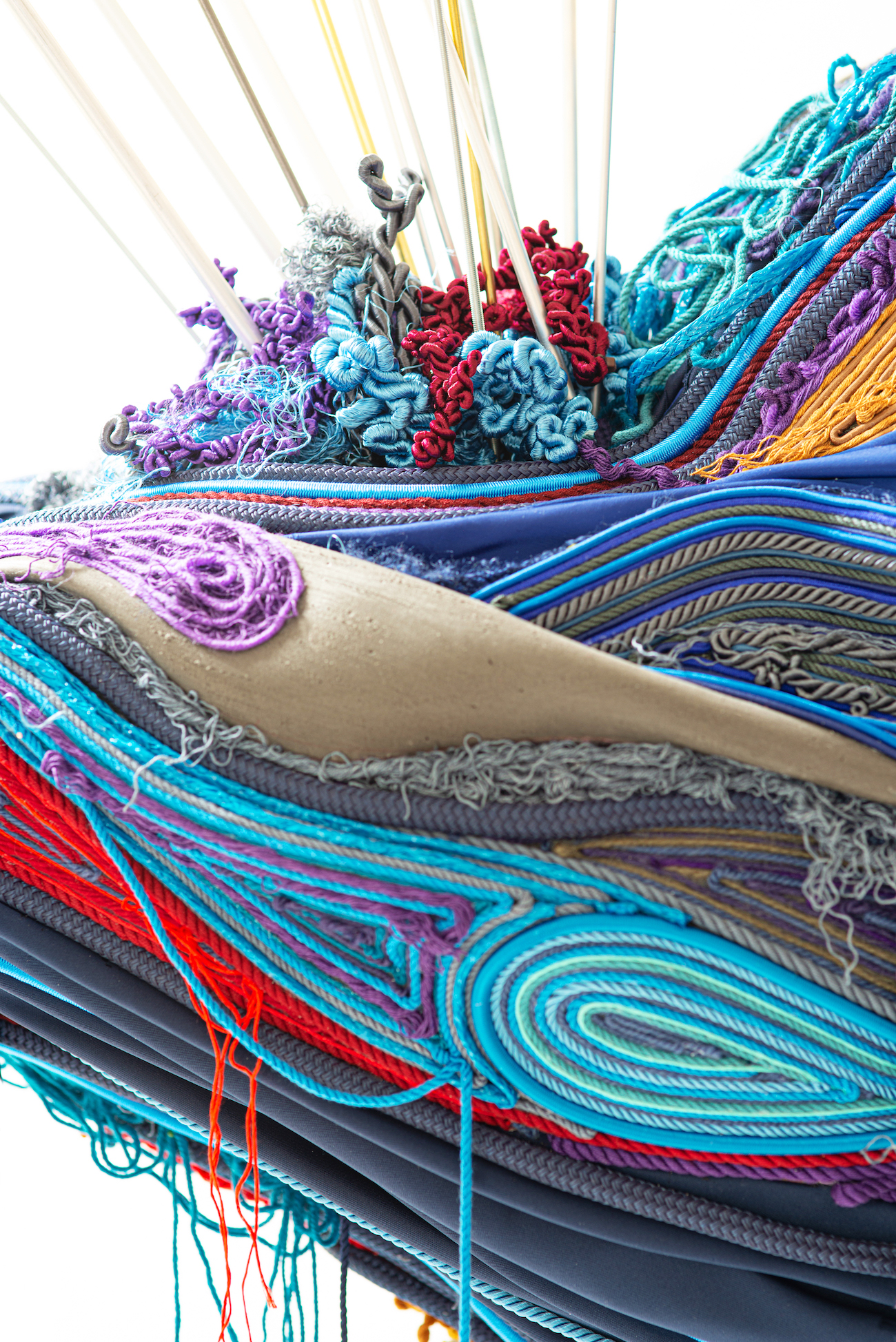 Balance, 2025. String, string, yarn, cloth, foam, copper, aluminium, iron, brass.