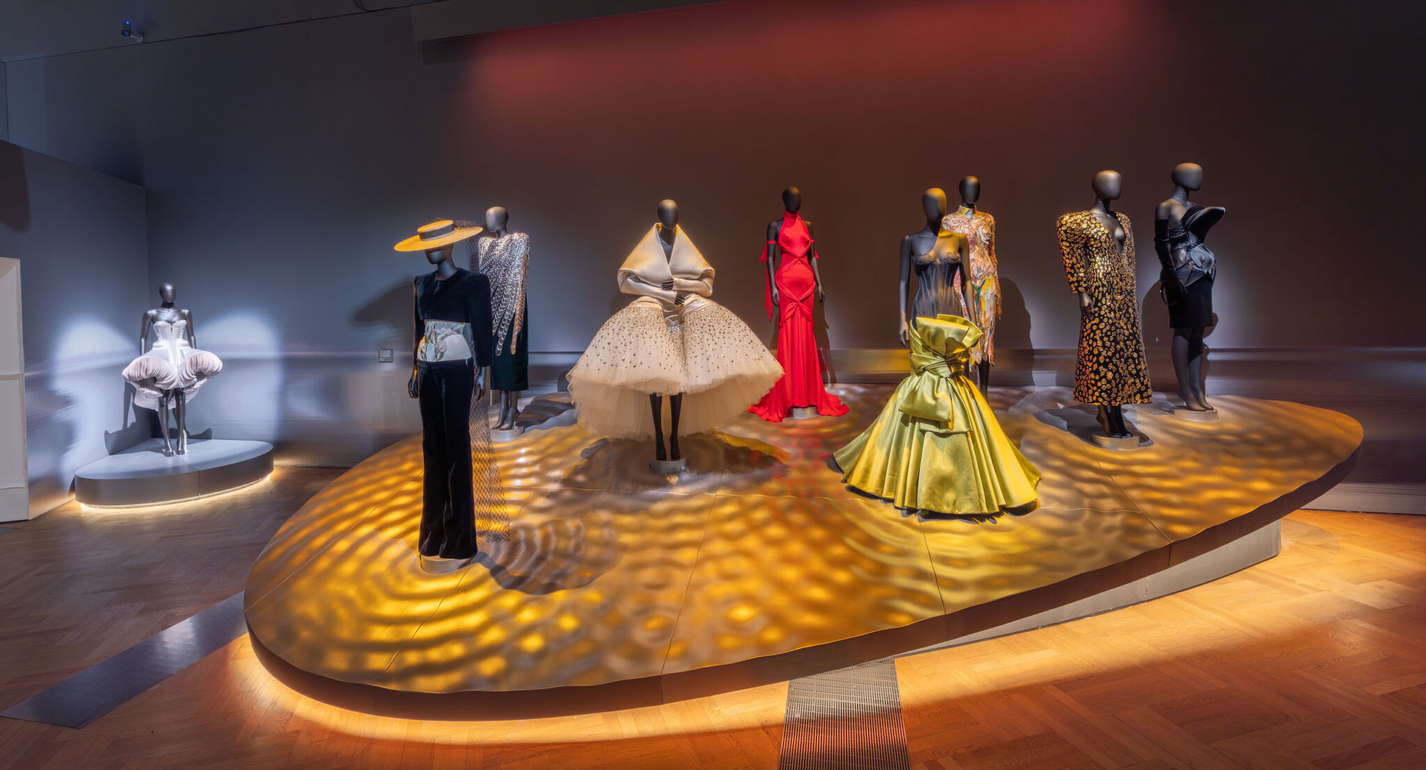 Installation view of &ldquo;Schiaparelli: Fashion Becomes Art,&rdquo; at the V&A Museum in London