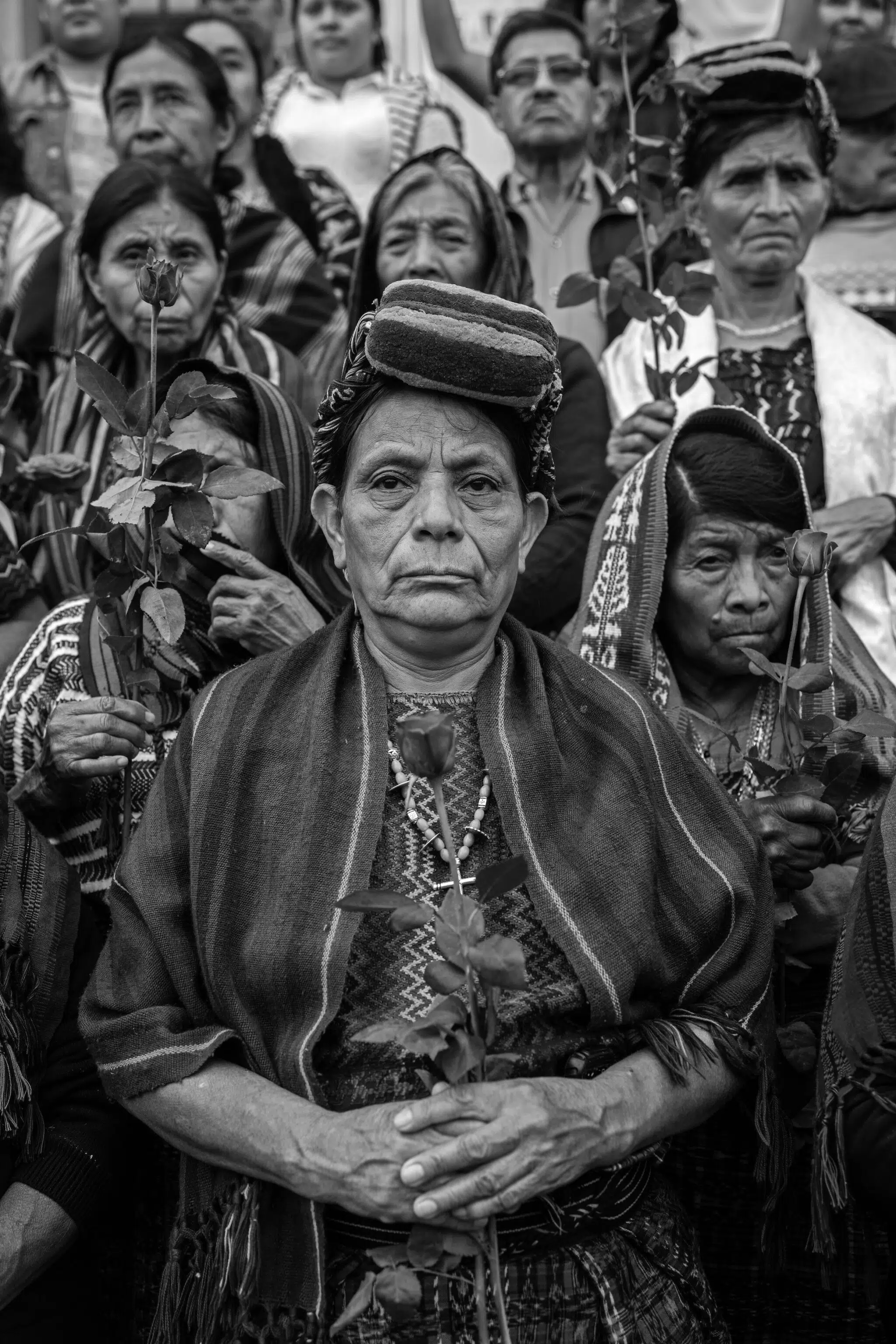 Victor J. Blue, &ldquo;The Trials of the Achi Women,&rdquo; for the New York Times Magazine. Do&ntilde;a Paulina Ixpat&aacute; Alvarado stands with other Achi women outside a Guatemala City court. That afternoon, three ex-civil defense patrollers were found guilty of rape and crimes against humanity and sentenced to 40 years in prison each. Guatemala City, Guatemala, May 30, 2025.