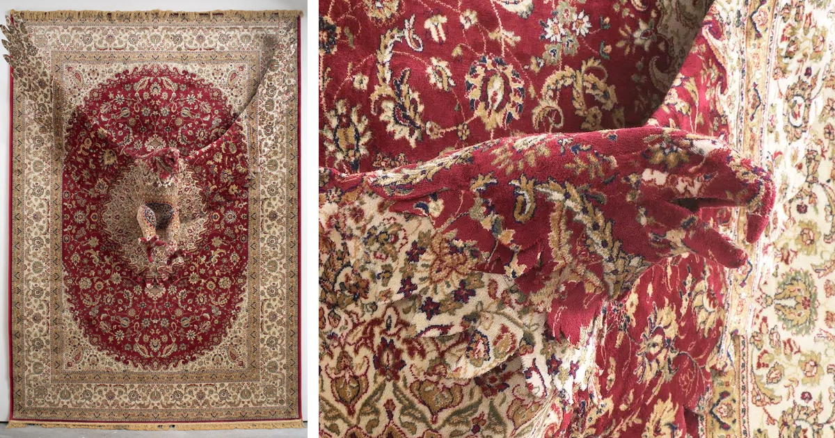 Carpet-Covered Animal Sculptures Explore Domestic Confinement and Freedom