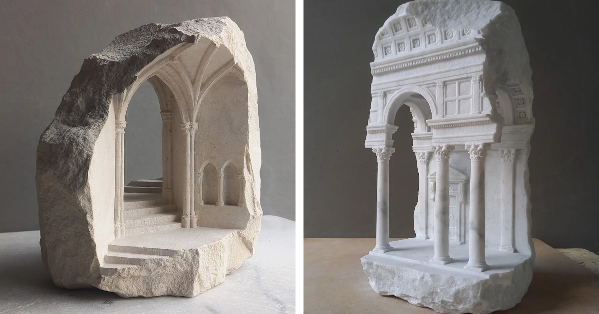 Sculptor Unearths Ornate Gothic Cathedrals From Uneven Chunks of Marble Stones