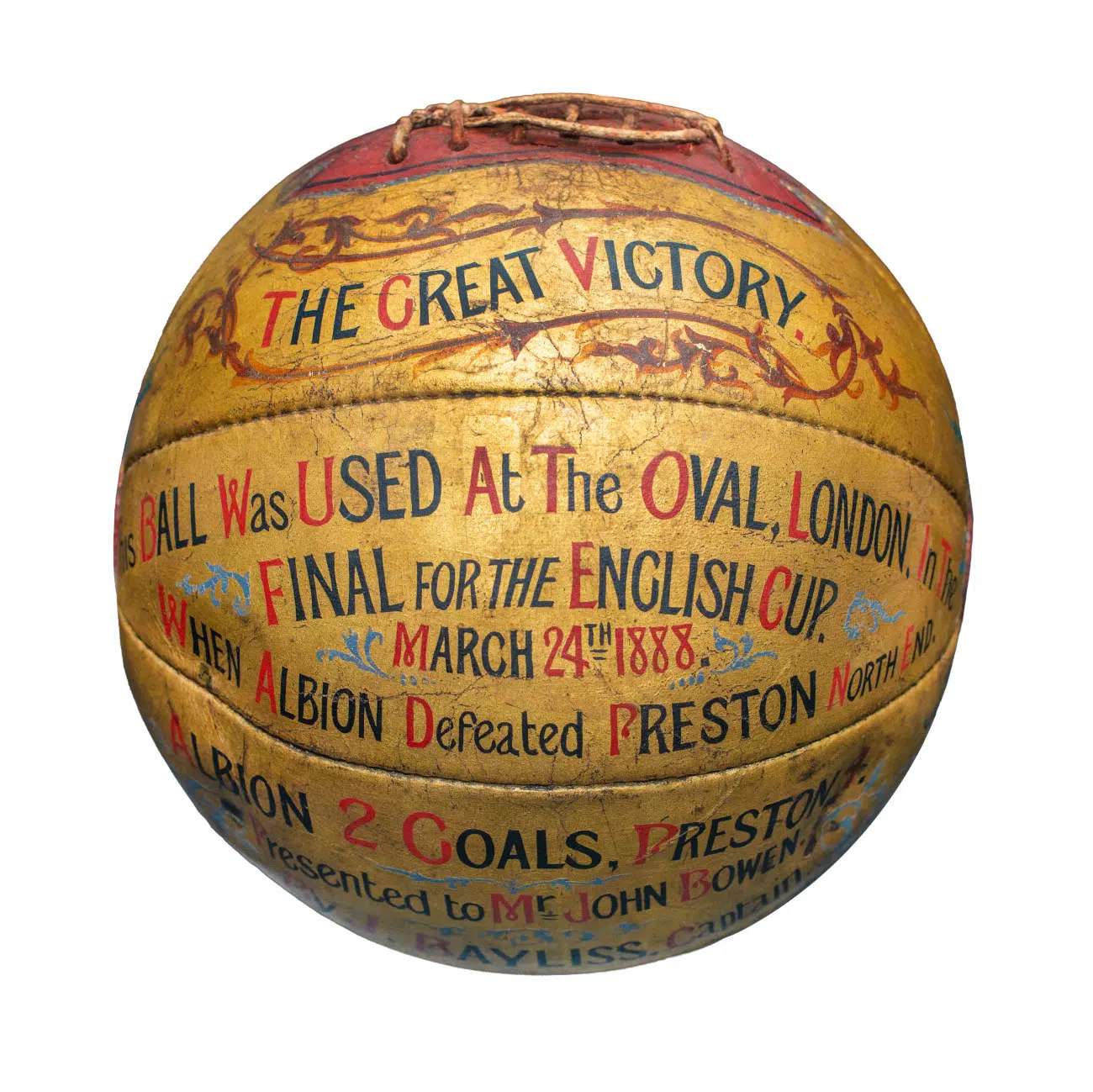 Hand - painted football commemorating the 1888 FA cup final