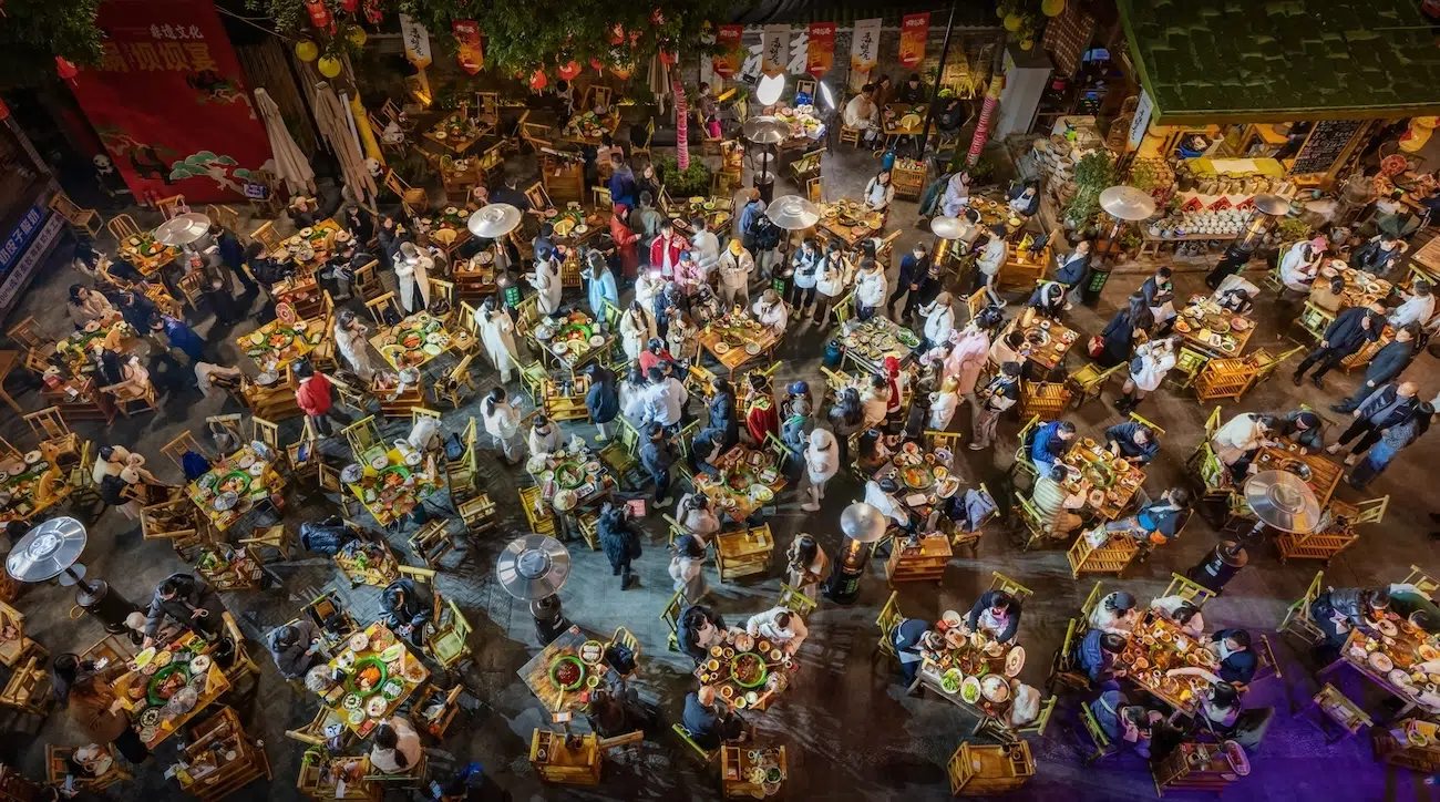 People eating at a Gourmet Festival in China