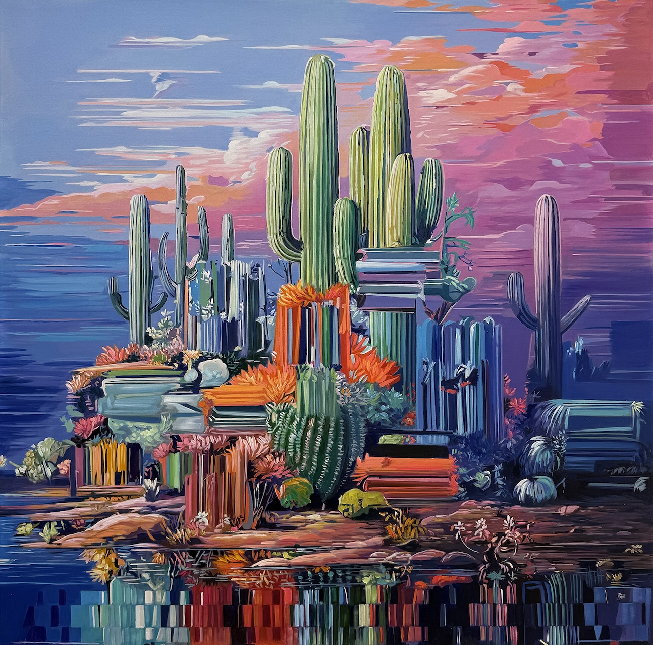 Landscape Painting With Jagged Colorful Glitches by Alexis Mata
