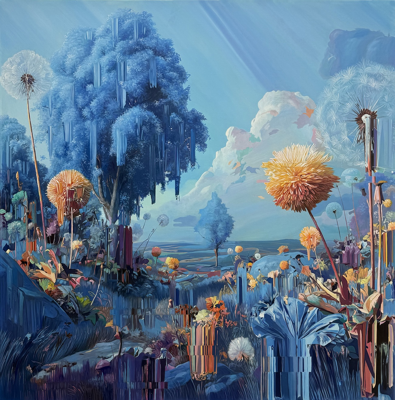 Painting of Dandelions and Cactus by Alexis Mata