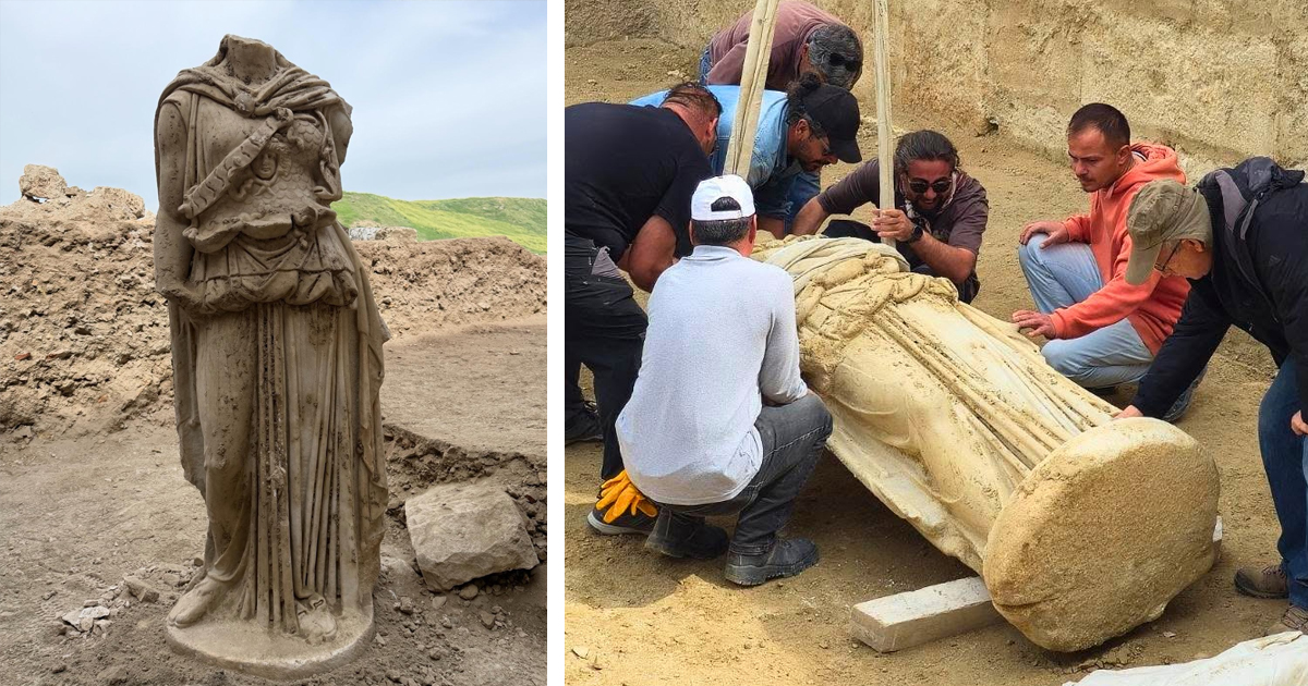2,000-Year-Old Headless Athena Statue Made of Marble Unearthed in Modern-Day Turkey