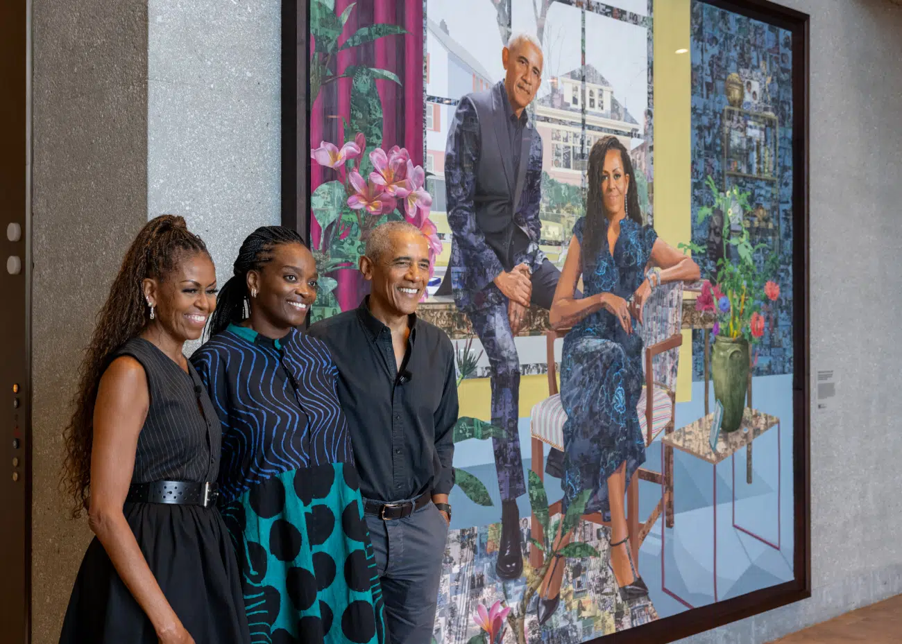 President and Mrs. Obama unveil their first commissioned portrait by Njideka Akunyili Crosby in the Hope and Change Lobby of The Obama Presidential Center Museum in Chicago, IL, on June 14, 2026.