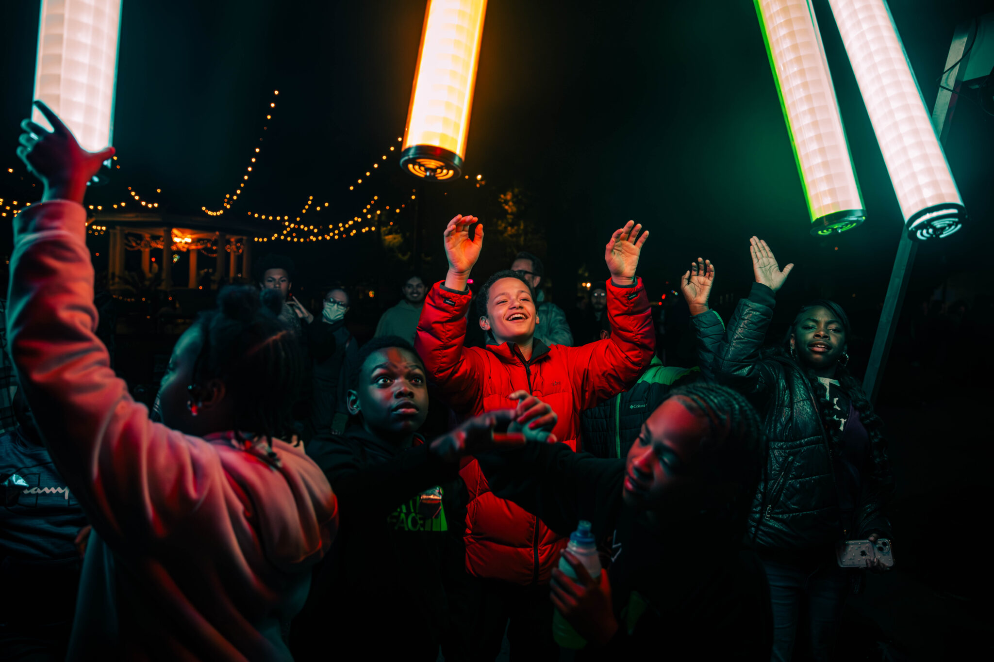 Kids with lights.