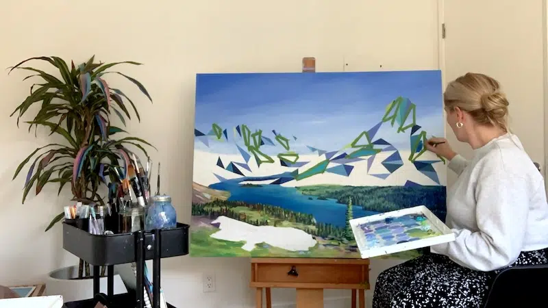 Elyse Dodge Working on Landscape Painting