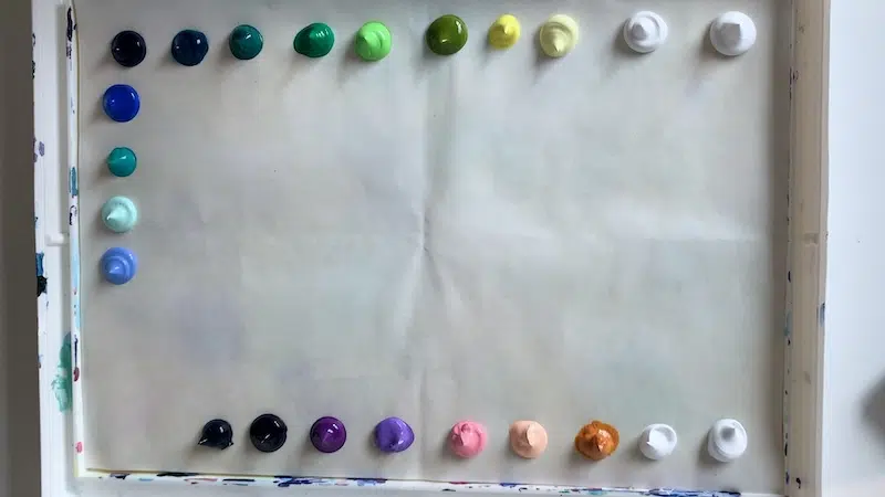 Paint blobs on a palette