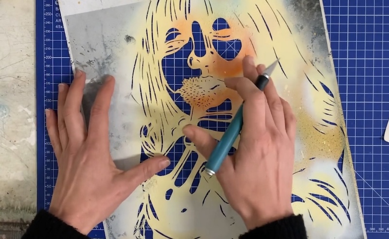 Cutting a stencil of a face