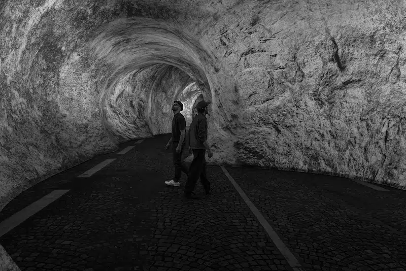 JR and Thomas Bangalter in La Caverne du Pont Neuf, Paris, June 2026. Photo: Tara-Jay Bangalter &copy; 2026 Atelier JR