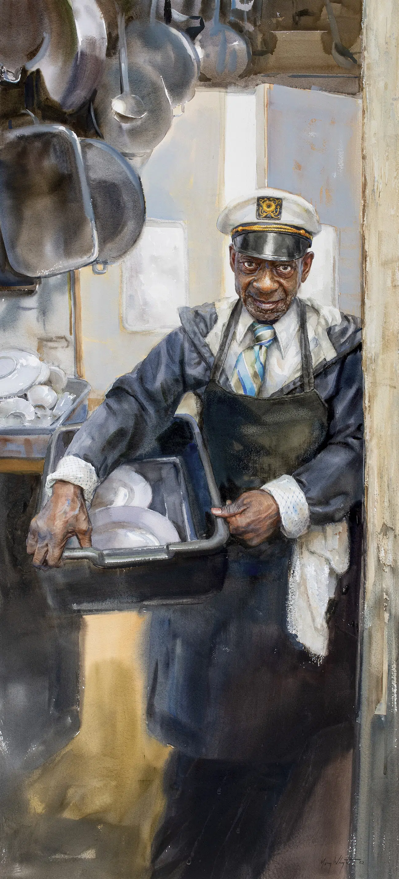 Captain, 2022. By Mary Whyte (American, b. 1953). Watercolor on paper. 73 x 41.5 (57.5 x 26 unframed)