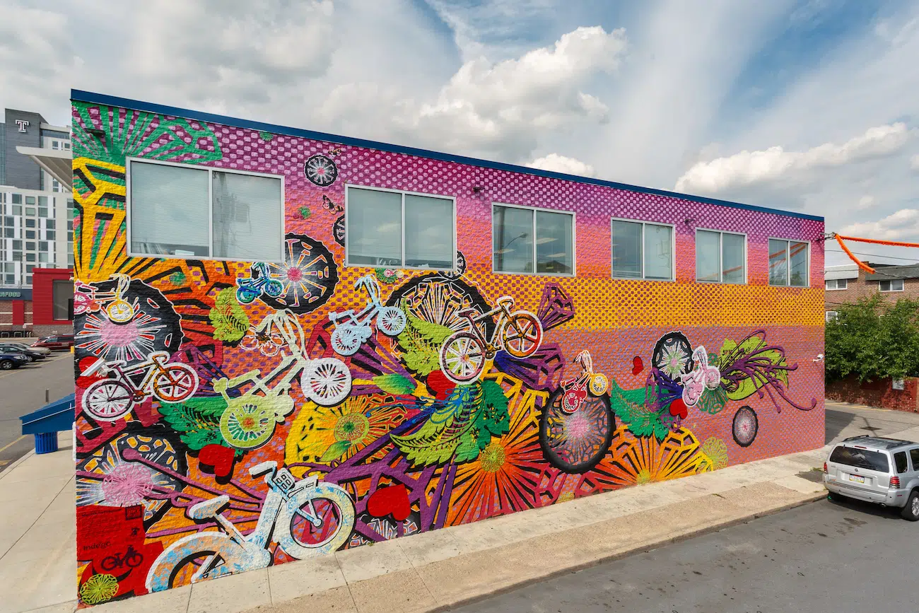 Pedal Powering © 2016 City of Philadelphia Mural Arts Program / Candy Coated, Broad & Jefferson Streets. Photo by Steve Weinik.