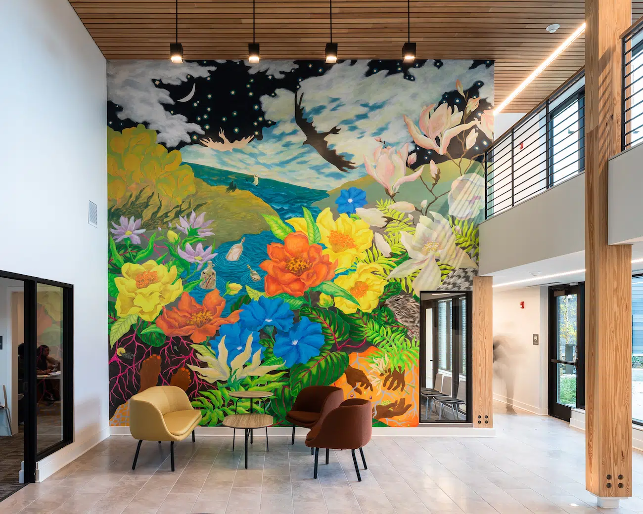 Dark is a Way and Light is a Place (Interior) © 2021 City of Philadelphia Mural Arts Program / Alison Dilworth, Norris Homes, 1900 North 10th Street. Photo by Steve Weinik.