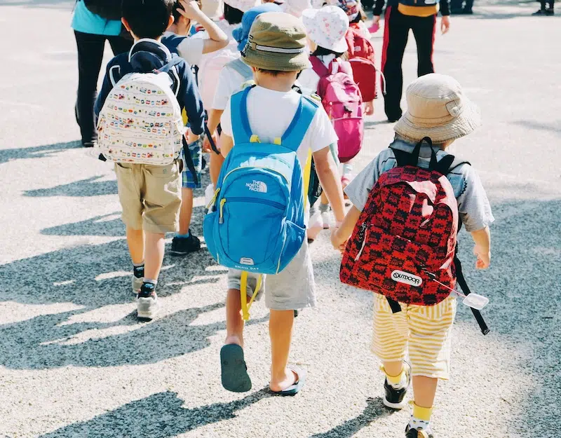 Photo of children with backpacks. 