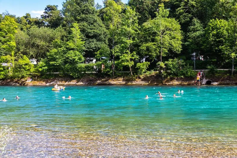 Swimmers in the Aare in Bern, Switzerland