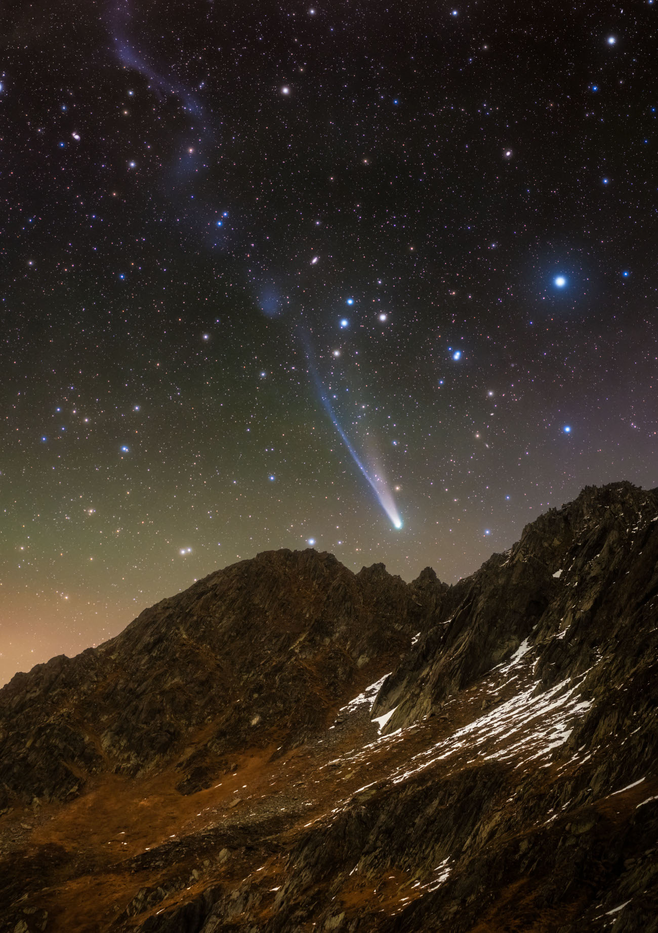 Planets, Comets & Asteroids. "Comet C/2025 A6 (Lemmon) Over the Swiss Alps" © Jakob Sahner (Germany). This photograph shows Comet C/2025 A6 (Lemmon) in the early hours of the morning. Jakob Sahner drove deep into the Swiss Alps to make the most of the last clear night before the new Moon cycle. The landscape was breathtaking and made a perfect foreground for the comet. Taken with a Nikon Z 7 camera, Move Shoot Move Nomad star tracker, TTArtisans AF 85 mm f/1.8 lens, 85 mm f/2.2, ISO 800, Foreground: 120-second exposure; Sky: 38 x 30-second exposures. Location: Tujetsch, Graubünden, Switzerland, 18 October 2025