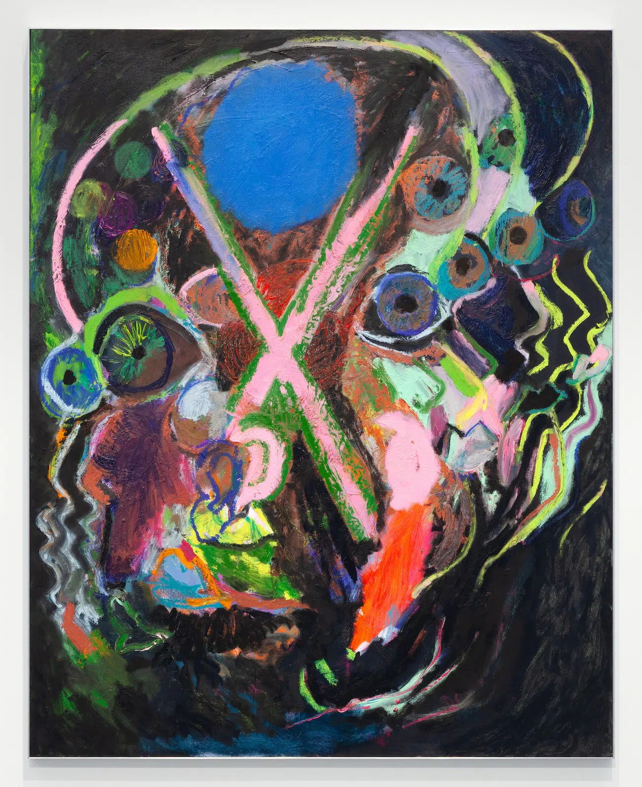 Bianca Beck, Blue and Not Blue, 2024. Acrylic and oil on wood panel, with artist-made aluminum frame. 60 x 48 inches. Courtesy of the artist, Uffner & Liu, and the Center for Maine Contemporary Art. (Photo: Art Index)