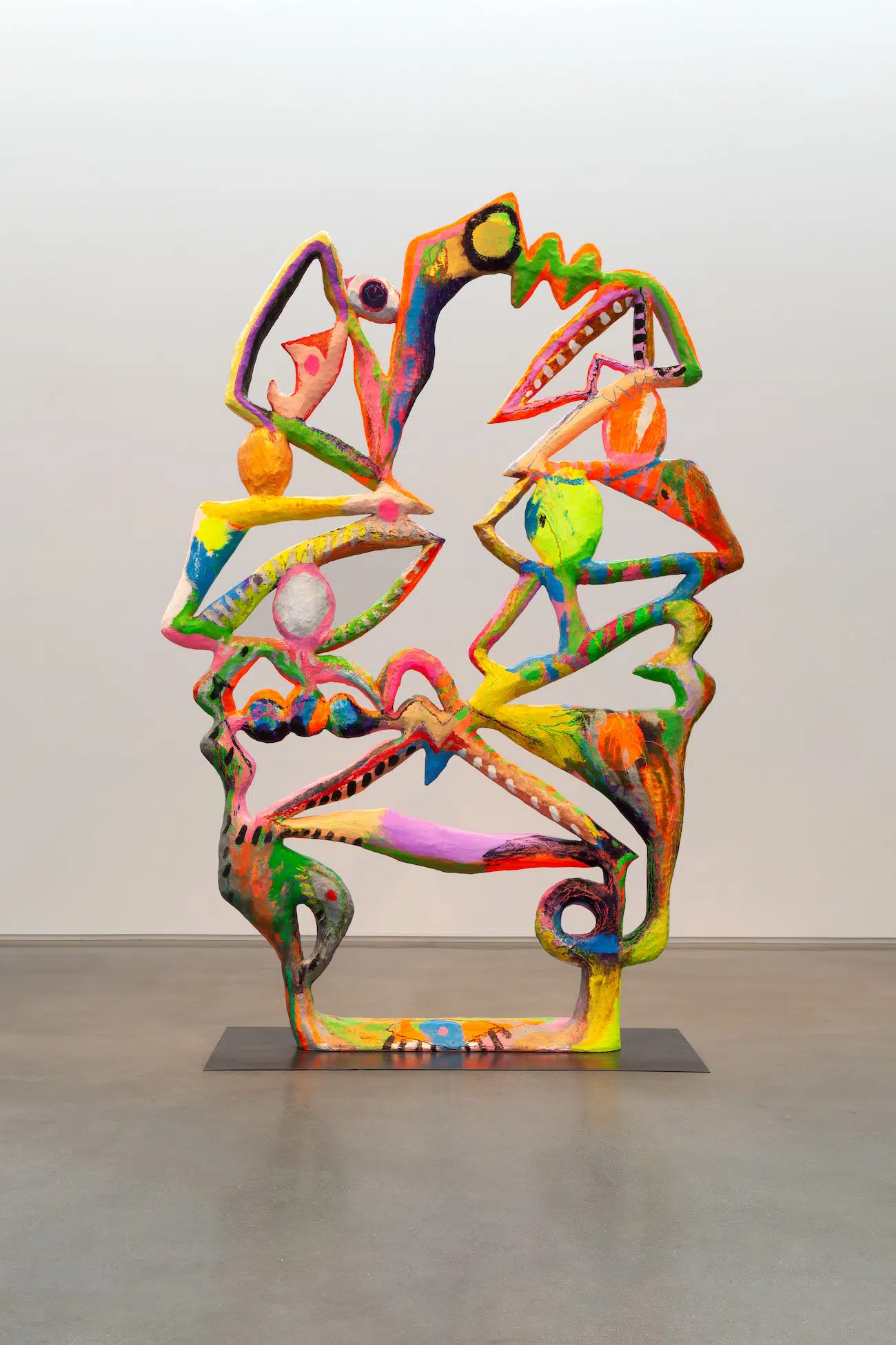 Bianca Beck, Eyes on eyes / Tubular sight, 2026. Papier-mâche, wood, steel wire, acrylic and oil paint, steel. 132 x 74 x 36 inches. Courtesy of the artist, Uffner & Liu, and the Center for Maine Contemporary Art (Photo: Art Index)