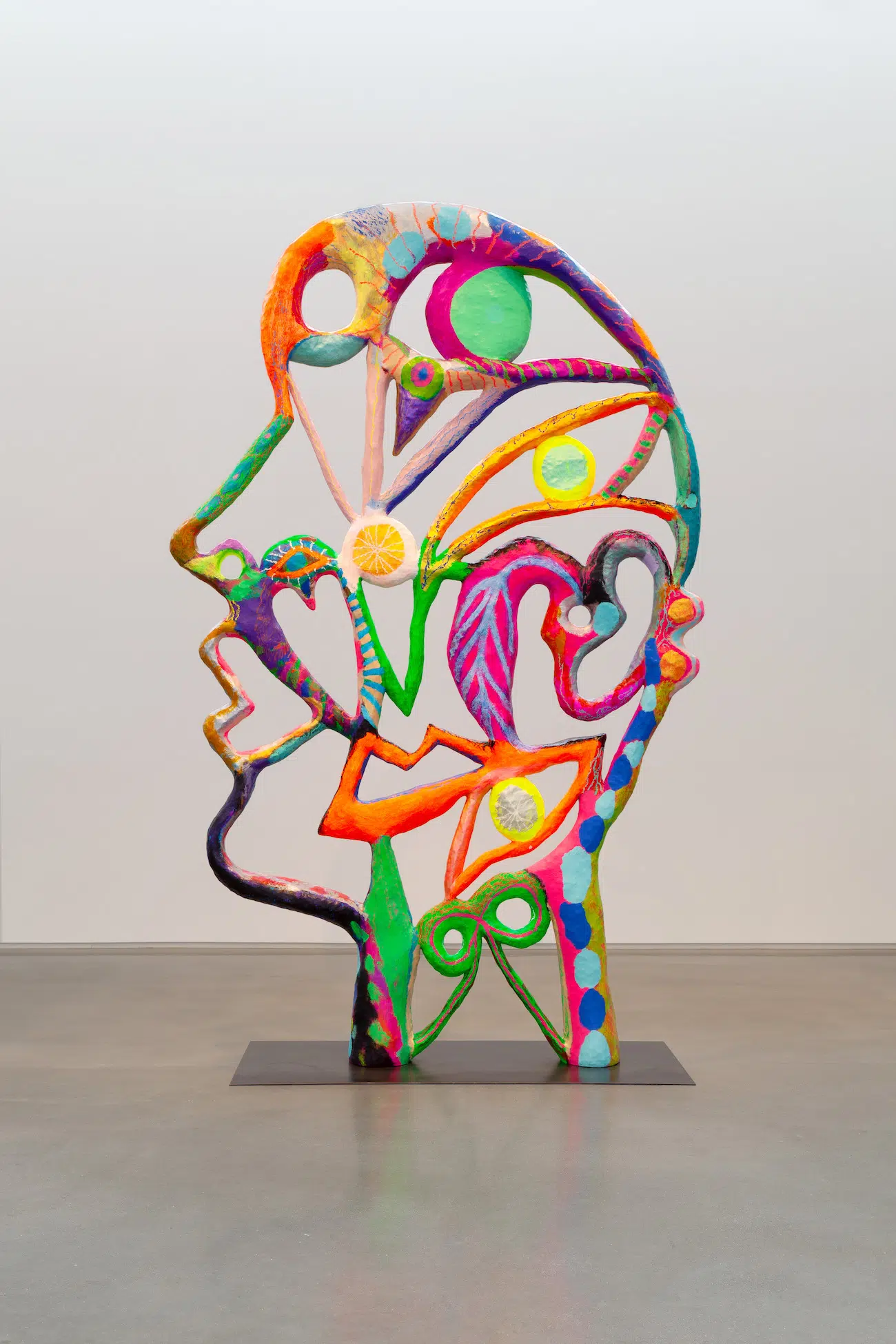 Bianca Beck, Stardust we breathe / Skin we shed, 2026. Papier-mâche, wood, steel wire, acrylic and oil paint, steel. 134 x 68 x 36 inches. Courtesy of the artist, Uffner & Liu, and the Center for Maine Contemporary Art. (Photo: Art Index)