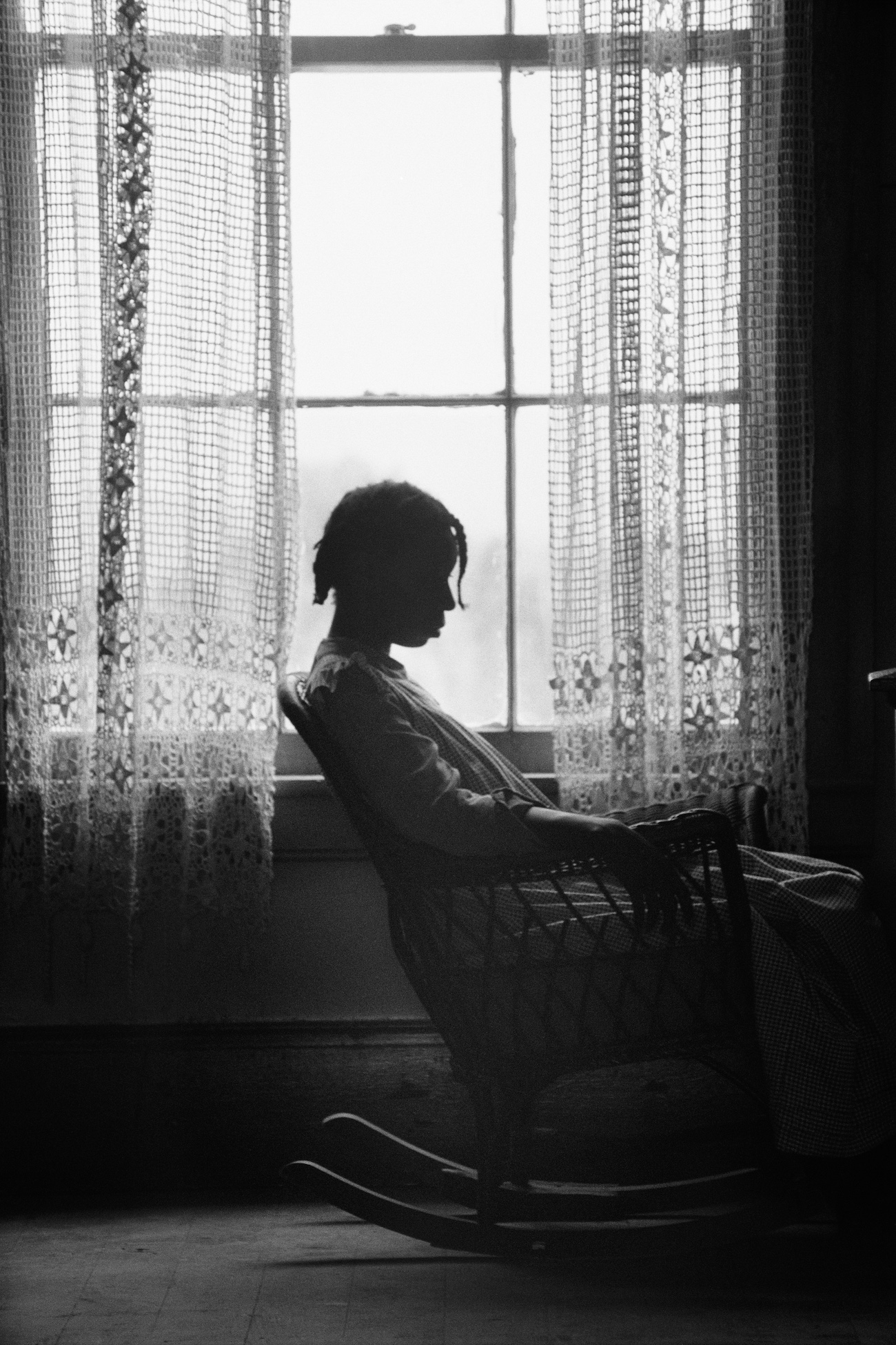 Gordon Parks. Whoopi Goldberg on the Set of The Color Purple, Anson County, North Carolina, 1985, gelatin silver print, 14 x 11 inches 