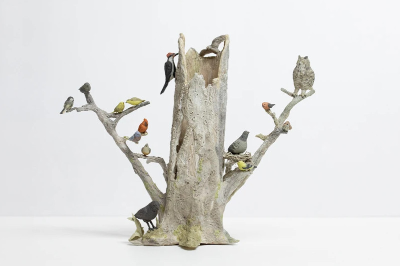 Eraser shaving sculptures of birds by Irie Saya