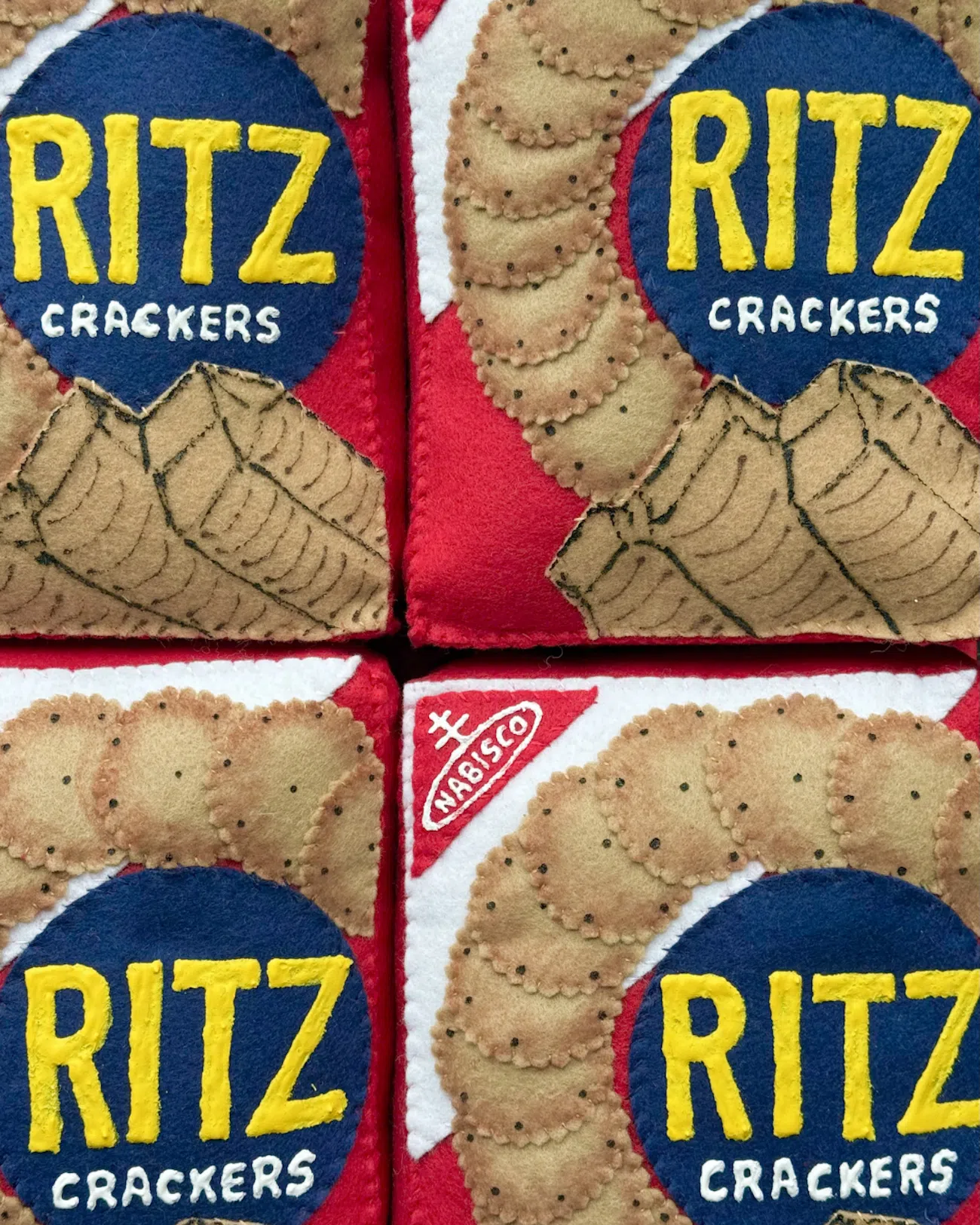 Ritz crackers box reimagined in felt by artist Lucy Sparrow