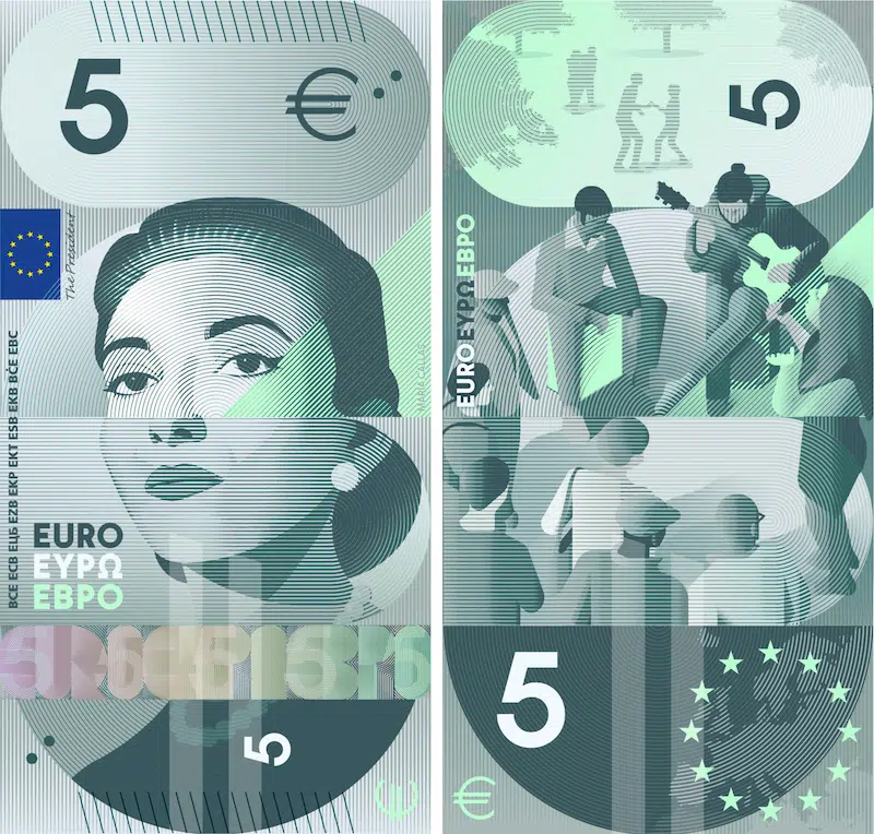 €5 banknote design with Maria Callas