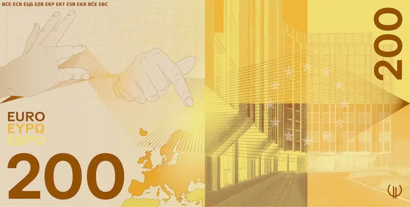 Flip side of a €200 banknote design