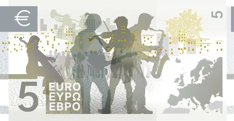 Back side of a €5 banknote design