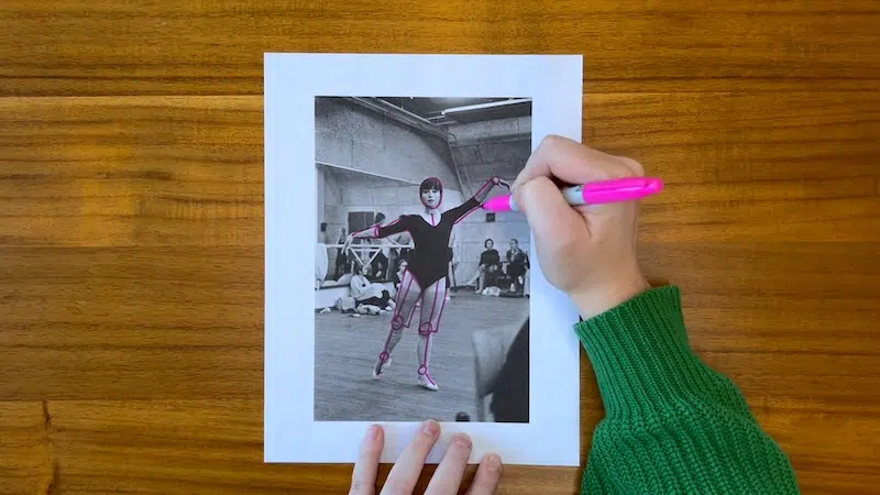 Outlining a Ballet Dancer in Pink Marker