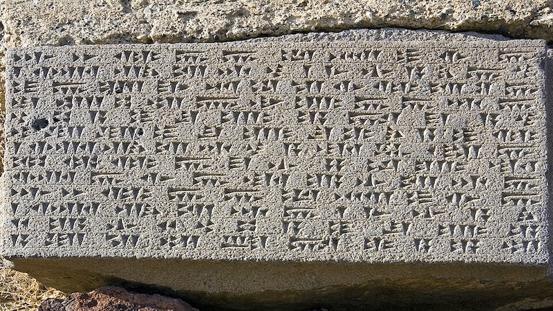 Ancient language written on old table. Urartian cuniform. Erebuni, Armenia.