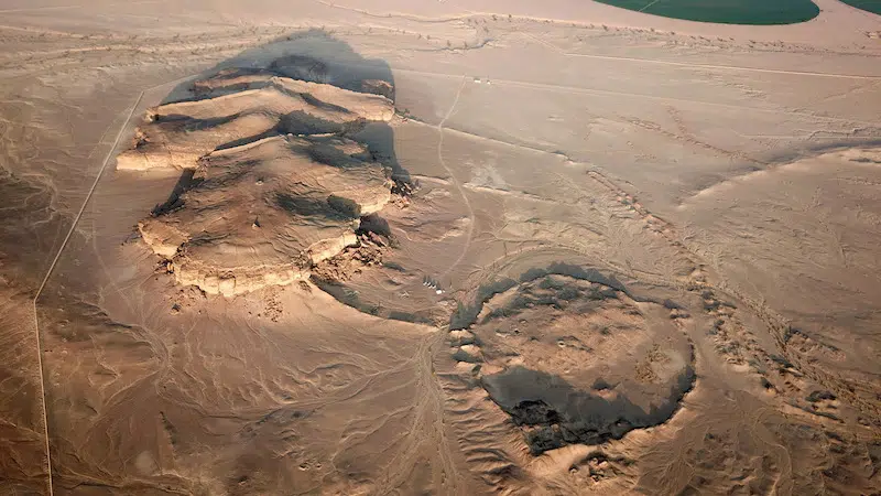Drone photo of the oasis of Qurayyah. 
